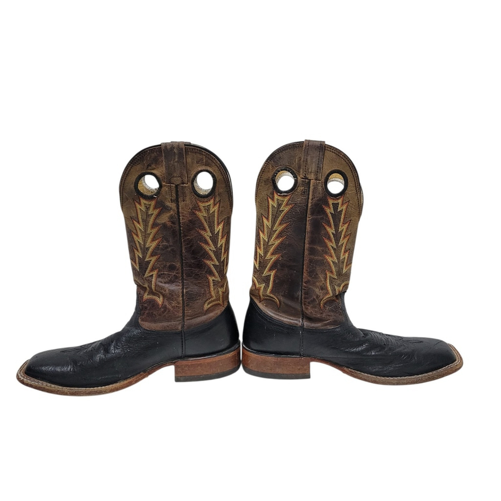 Cavenders Men's Western Cowboy Square Toe Ostrich Leather Brown Boots Size 10D